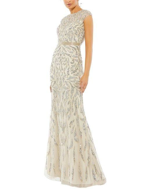 Mac Duggal White Dnu Beaded Mesh Gown