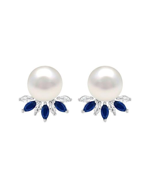 Lab Grown Gemstones Blue Lab-Grown Pearl & 9Mm Pearl Stud Earrings