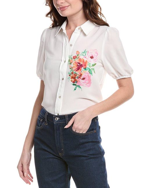Nanette Lepore White Puff Sleeve Top