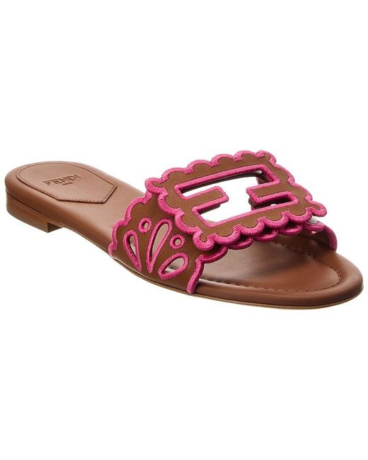 Fendi Pink Baguette Leather Flat Sandal