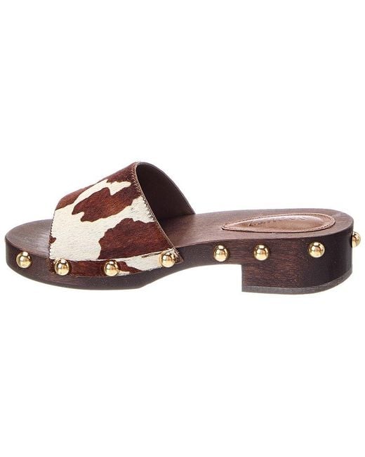 SCHUTZ SHOES Brown Shayla Beads Low Block Haircalf Sandal