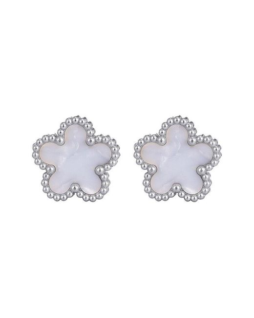 Adornia Metallic Plated Stainless Steel Mother Of Pearl 5-Leaf Clover Stud Earrings