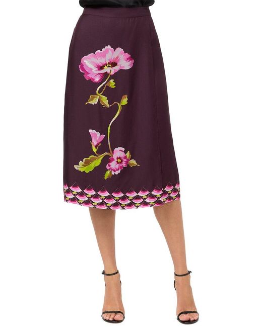 Johnny Was Red Tilli Faux Wrap Silk-Blend Midi Skirt