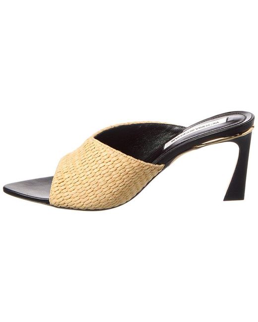 Victoria Beckham Black Raffia & Leather Sandal
