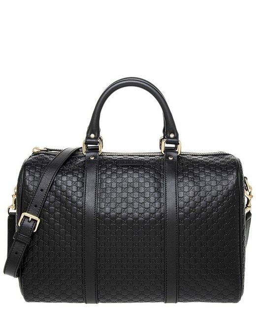 Gucci Black Microssima Leather Boston Bag