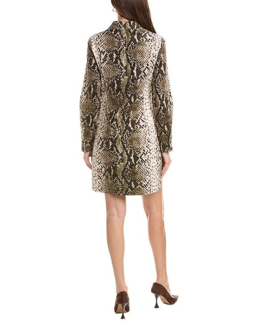 Oscar de la Renta Natural Snake Print Poplin Shirtdress