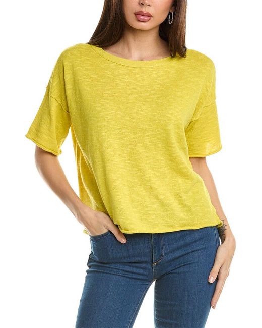 Eileen Fisher Yellow Elbow Sleeve Linen-blend Pullover