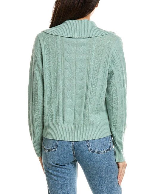 Brodie Cashmere Green Mixed Cable Collared Button Up Cashmere Polo Sweater