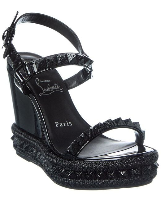 Christian Louboutin Black Pyraclou 110 Patent Wedge Sandal