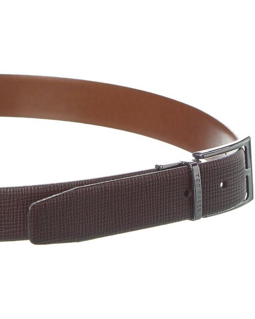 Ted Baker Brown Twin Cross Hatch Reversible Leather Belt for men