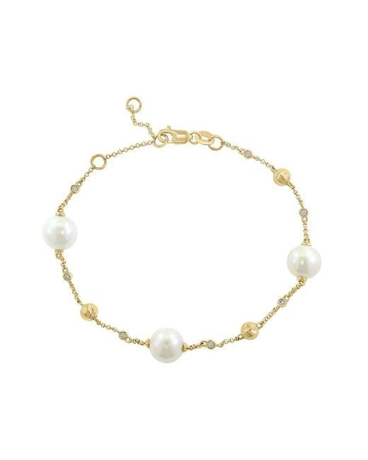 Effy Fine Jewelry Metallic 14K 0.07 Ct. Tw. Diamond & 7.5Mm Pearl Bracelet