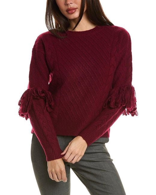 Tahari Red Fringe Wool & Cashmere-Blend Sweater