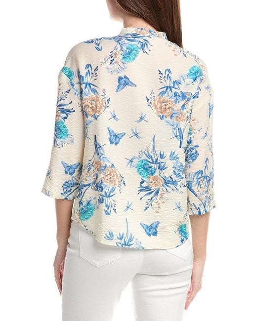 Renuar Blue Woven Button Front Blouse