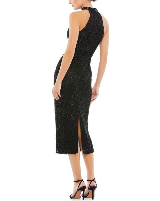 Mac Duggal Black Embellished Sleeveless Halter Neck Midi Dress