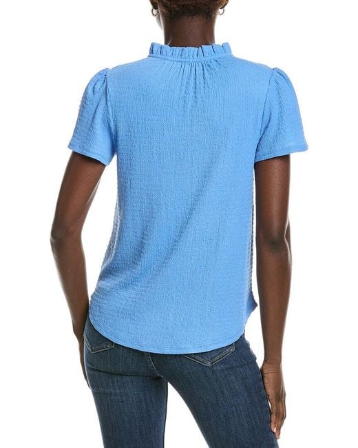 Jones New York Blue Seabreeze Crinkle Flutter Top