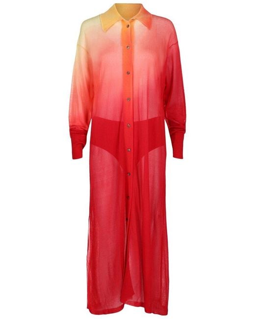Ferragamo Red Degrade Silk-Blend Midi Shirt