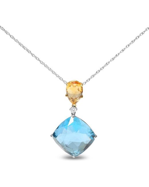 Haus of Brilliance Blue Colorful Gemstones 18K 26.84 Ct. Tw. Diamond & Topaz Pendant Necklace