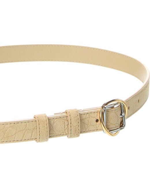 Jacquemus White Salon Thin Croc-Embossed Suede Belt