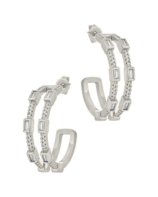 Sterling Forever White Rhodium Plated Cz Neah Hoops
