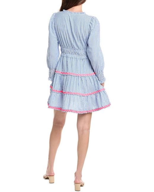 Sail To Sable Blue V-Neck Smocked Waist Mini Dress