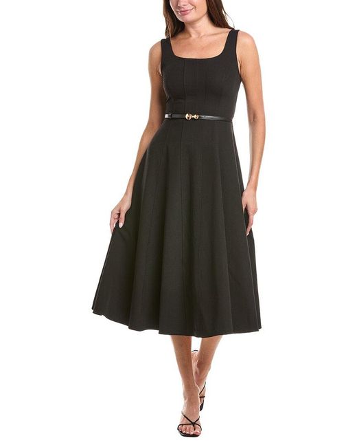 Gracia Black Belted Square Neck A-Line Dress