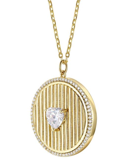 Genevive Jewelry Metallic 14k Over Silver Cz Heart Medallion Pendant