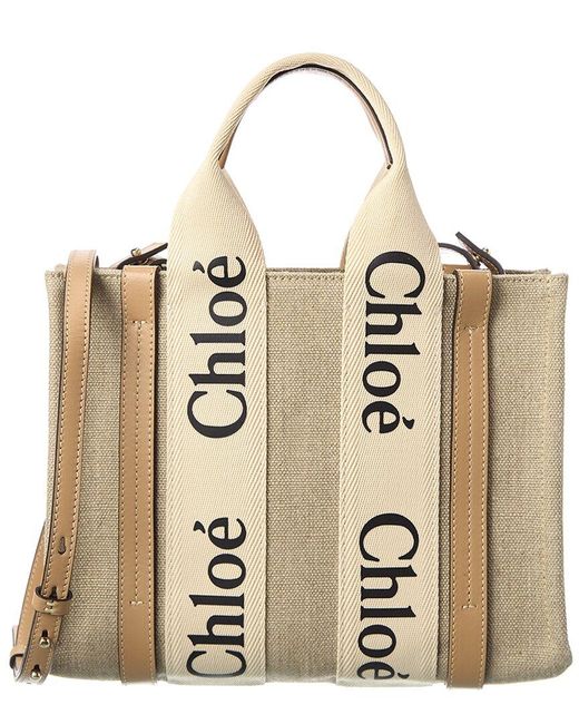 Chloé Woody Small Canvas & Leather Tote in White (Natural) | Lyst