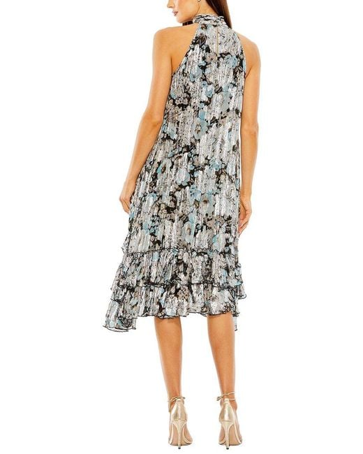 Mac Duggal Multicolor High Neck Floral Ruffle A-Line Mini Dress
