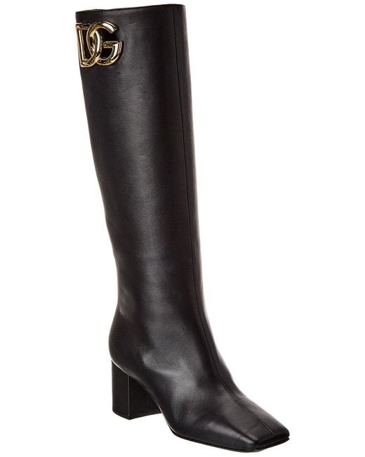 Dolce & Gabbana Black Leopard Knee-High Boot