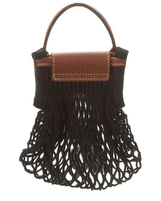 Longchamp Black Le Pliage Filet Extra Small Mesh Handle Bag With Strap