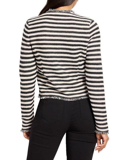 NIC+ZOE Black Petite Striped Fringe Mix Femme Knit Linen-Blend Jacket