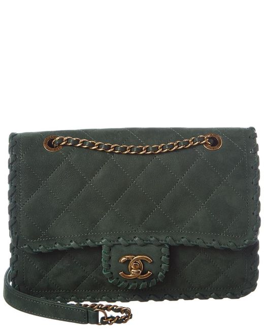 Chanel Green Quilted Calfskin Leather Whipstitch Small Flap Bag