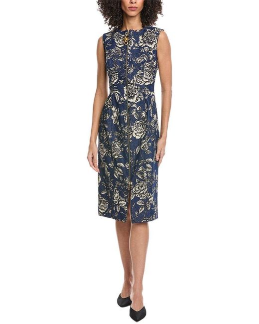 Oscar de la Renta Blue Zip Front Stretch Denim Midi Dress
