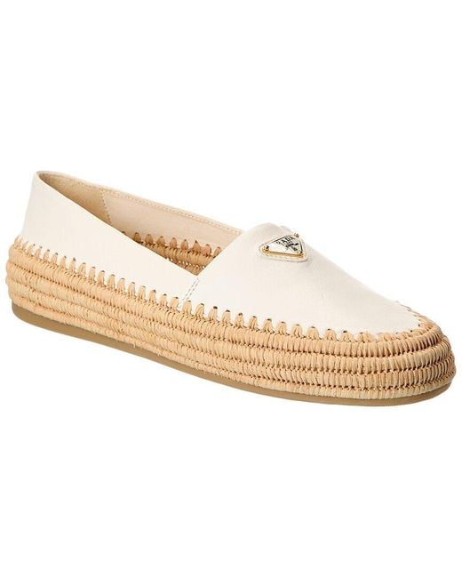Prada White Logo Leather Espadrille