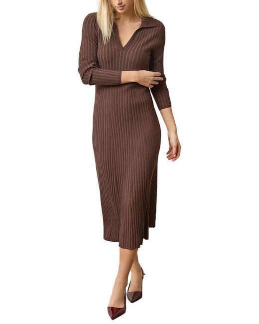Lilla P Brown Slim Fit Long Sleeve Rib Henley Dress