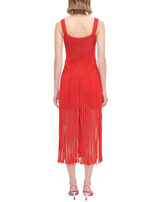 Jonathan Simkhai Red Darby Fringe Hem Midi Dress