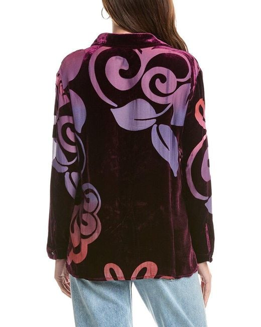 Johnny Was Purple Bess Button-Down Silk-Blend Shirt