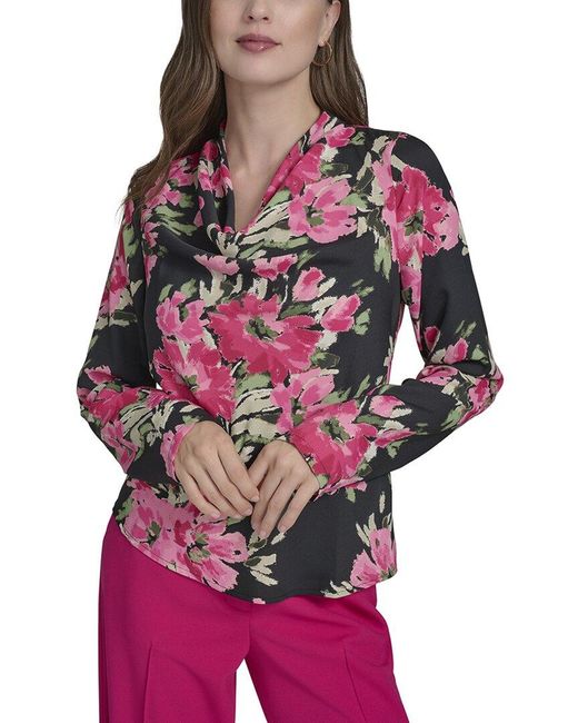 Halston Heritage Red Floral Print Blouse