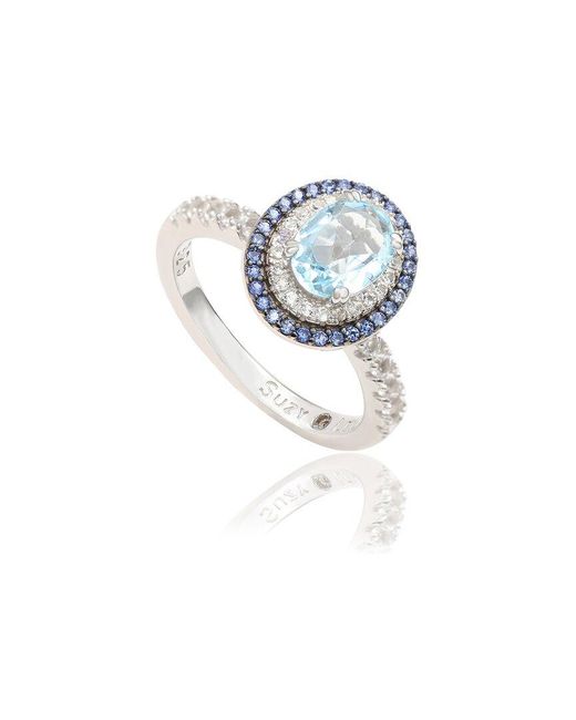 Suzy Levian Multicolor Silver 0.02 Ct. Tw. Diamond & Gemstone Ring