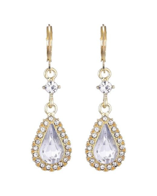 Adornia White Plated Pear Crystal Halo Drop Earrings