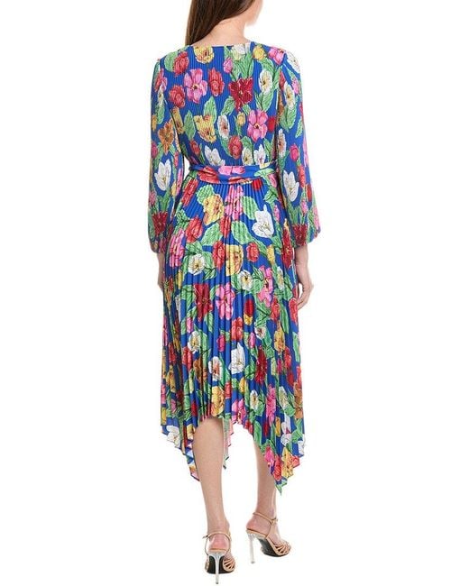 MILLY Blue Liora Tulip Rosette Pleated Midi Dress