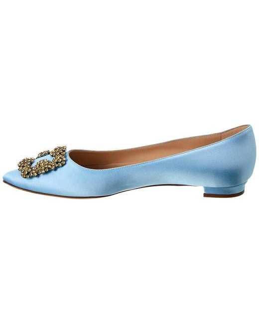 Manolo Blahnik Blue Hangisimu Satin Flat