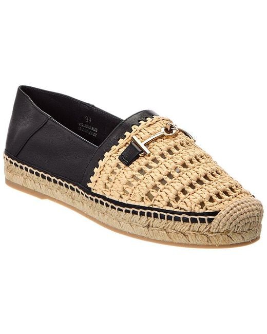 Tod's Black Leather & Raffia Espadrille