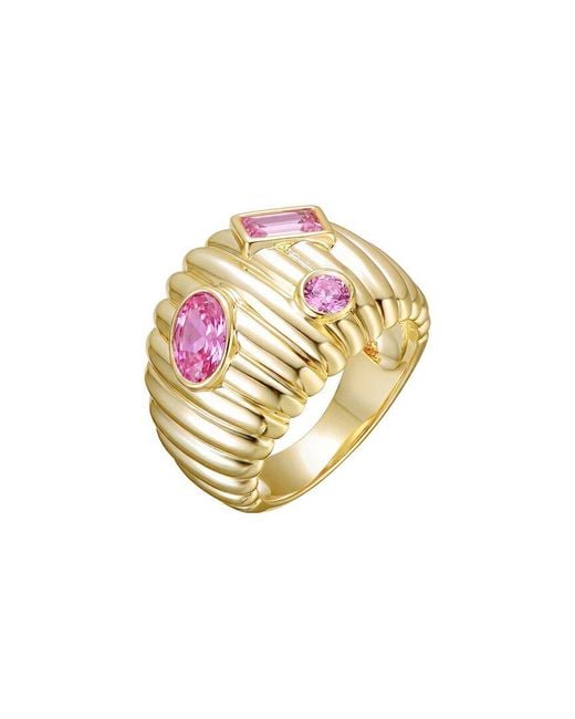 Genevive Jewelry Metallic Rachel Glauber 14K Plated Cz Three Stone Ring