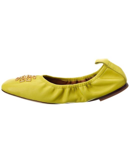 Tory Burch Yellow Britten Leather Ballet Flat