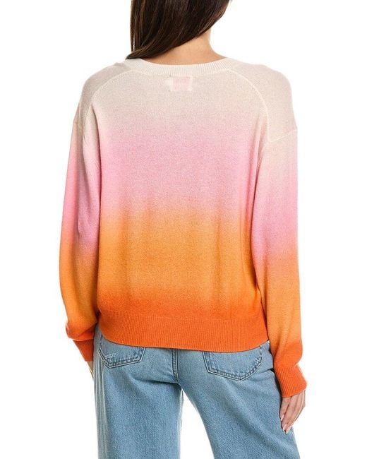 Brodie Cashmere Orange Bali Print V-Neck Cashmere Sweater Neck