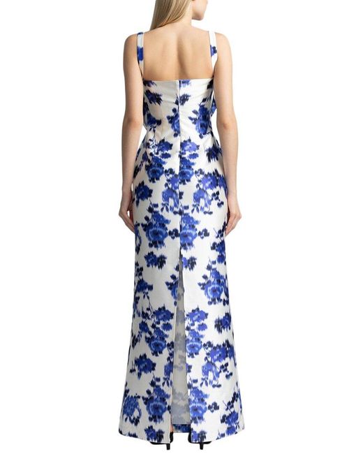 Zac Posen Blue Floral Print Mikado Gown