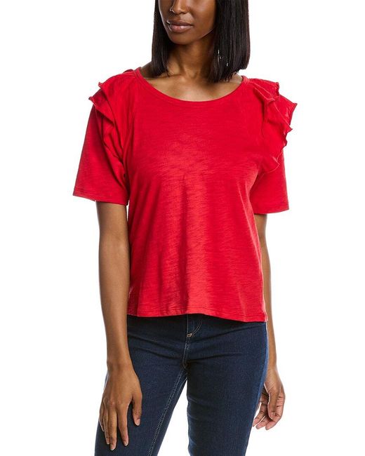 Lilla P Red Elbow Sleeve Ruffle Top