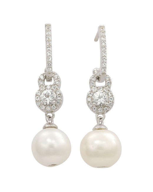 Suzy Levian Silver Created White Sapphire & 8mm Pearl Pearl Dangle Earring