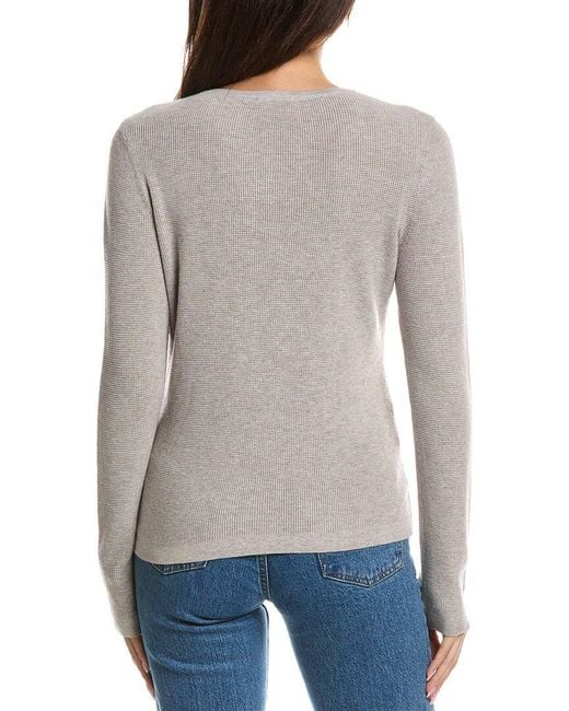 Forte Gray Thermal Stripe Crewneck Cashmere-Blend Sweater